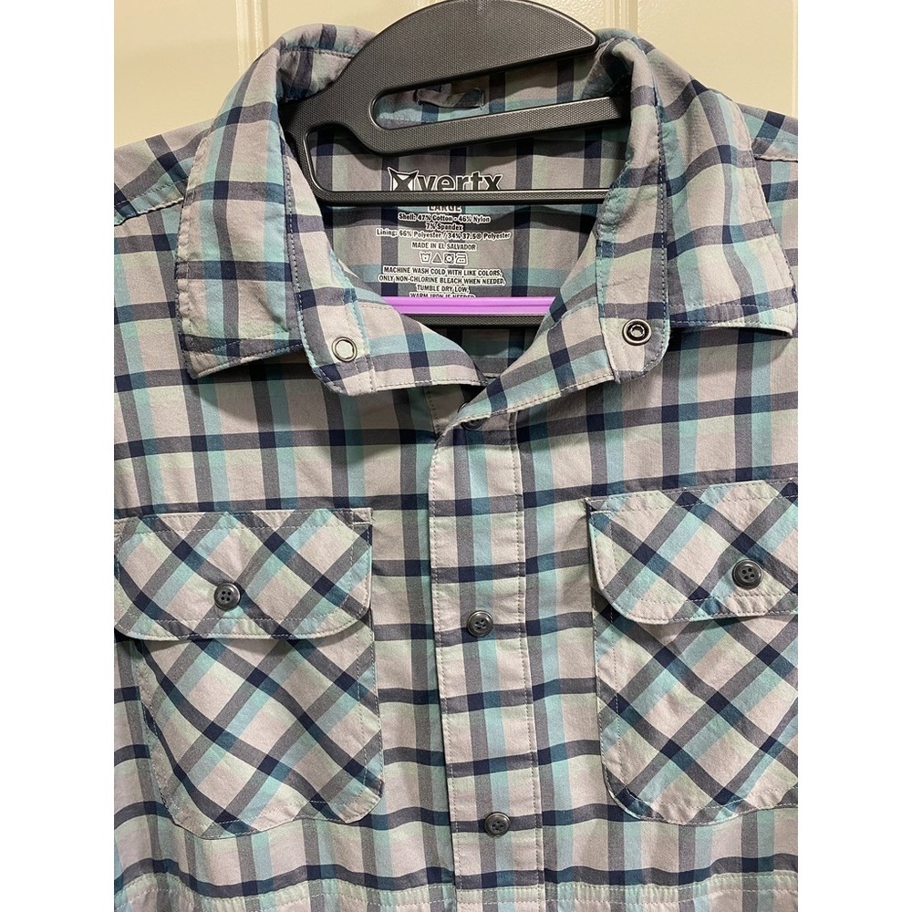 Vertx Men's Large Blue Plaid Tactical Lined Long Sleeve Snap Button Up Shirt